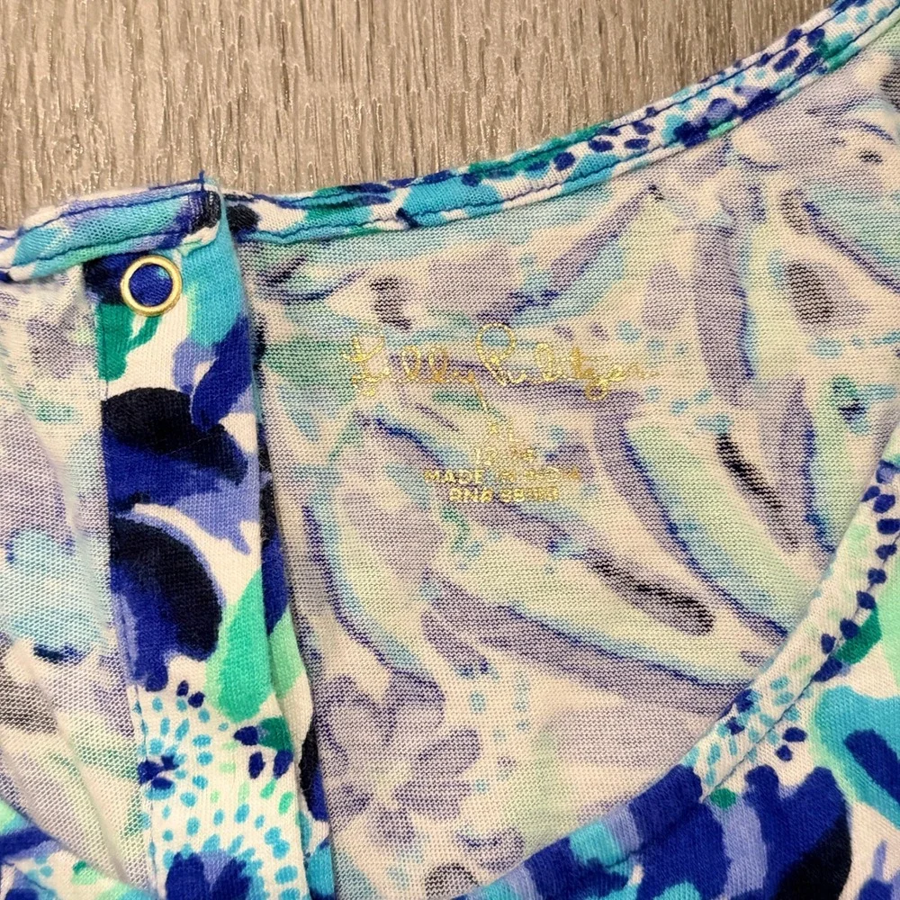 Lilly Pulitzer Girls Blue Floral Sleeveless Ruffle Skort Romper Size XL 12-14